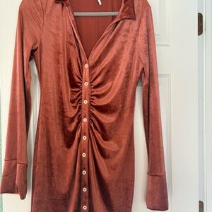 Free People Rust Velvet Blouse